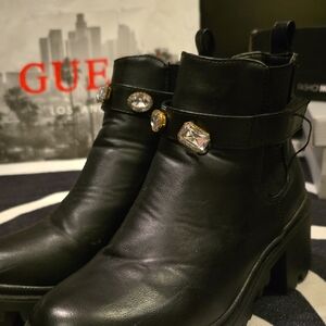 Black Ankle Boots with Crystal Embellishments With One Missing Crystal